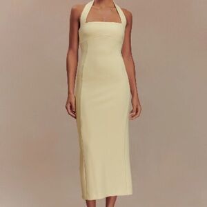 Elegant pale lemon Halter Dress- Meshki Amelia dress